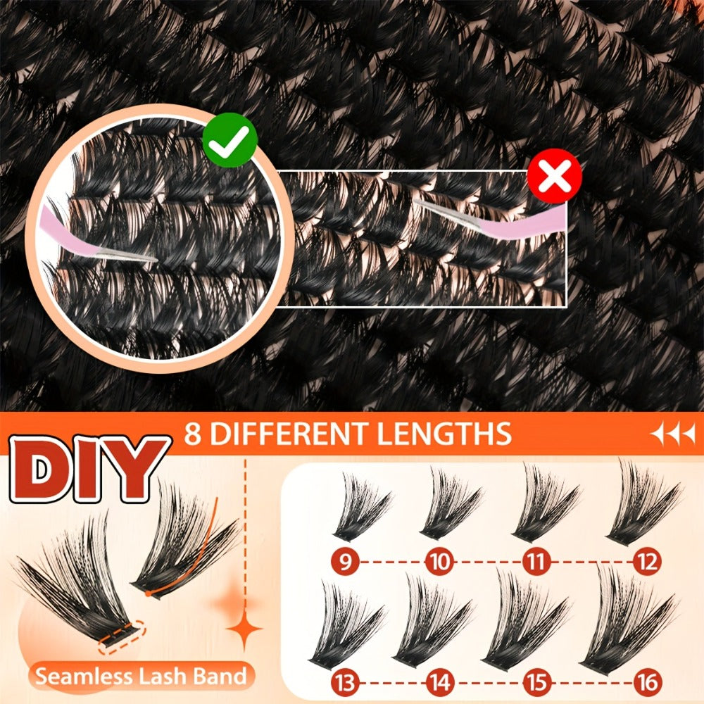 100D Volume Cluster Lashes DIY Individual Lash Extension Kit – Soft Reusable Single Clusters for Full Thick Dramatic Lash Look