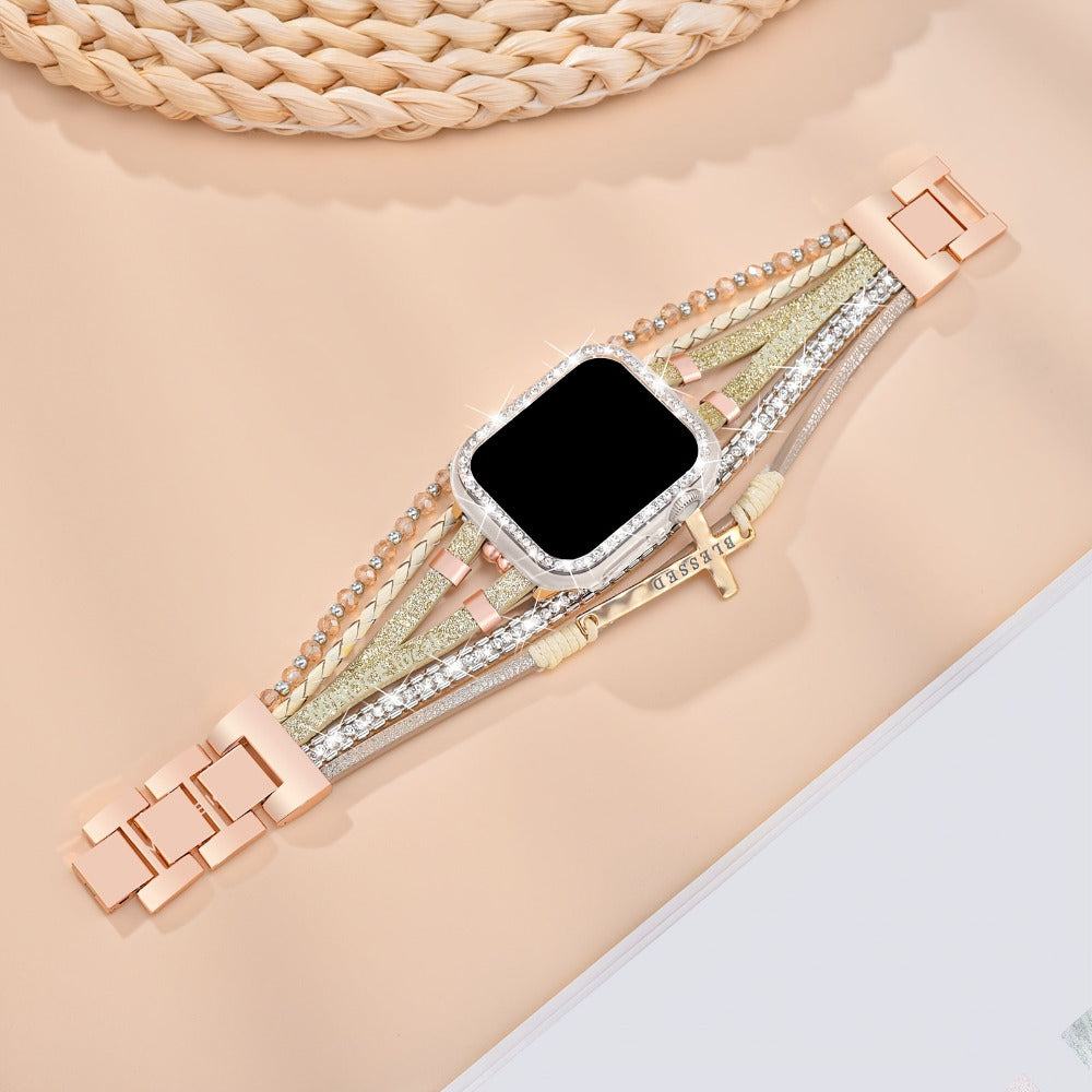 Watch Band Bracelet with Multilayer Beads, Integrated Bumper Frame and Five Colors for Apple Watch Sizes
