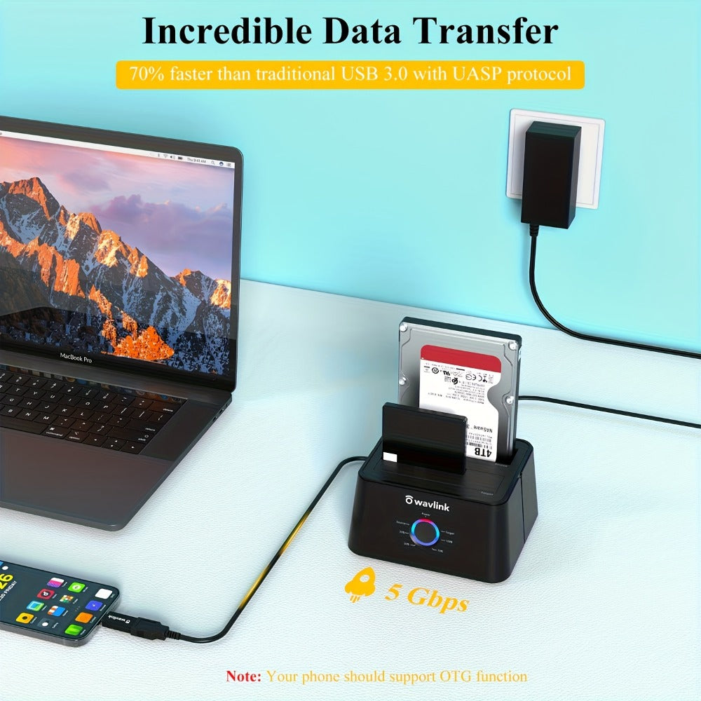 Dual Bay Hard Drive Docking Station USB 3.0 to SATA with Offline Clone Function, Wavlink Tool-Free Dock for 2.5/3.5 Inch HDD SSD