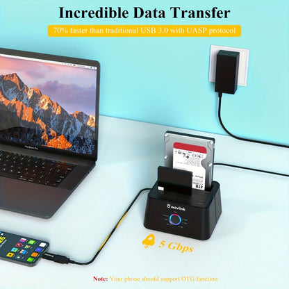 Dual Bay Hard Drive Docking Station USB 3.0 to SATA with Offline Clone Function, Wavlink Tool-Free Dock for 2.5/3.5 Inch HDD SSD