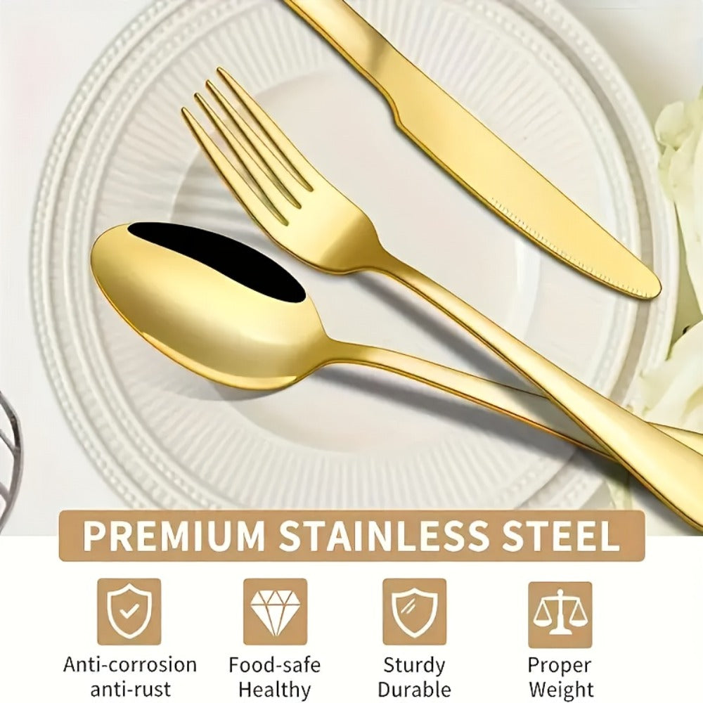 20- or 60-Piece Flatware Set in Silver, Gold or Rainbow Finish with Five-Piece Place Settings
