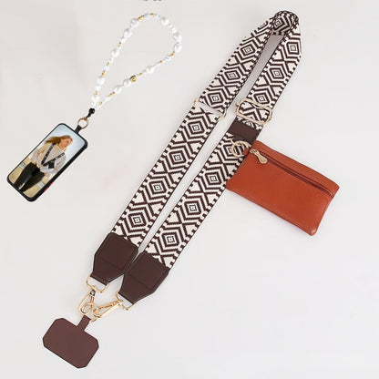 Phone Lanyard Crossbody Strap with Zipper Pouch & Beaded Charm Adjustable Hands-Free Cell Phone Shoulder Strap