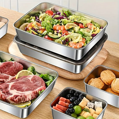 Food Storage Containers with Lids, Five-Piece Stainless Steel Tray Set with Included Lids for Meal Prep and Refrigerator Use
