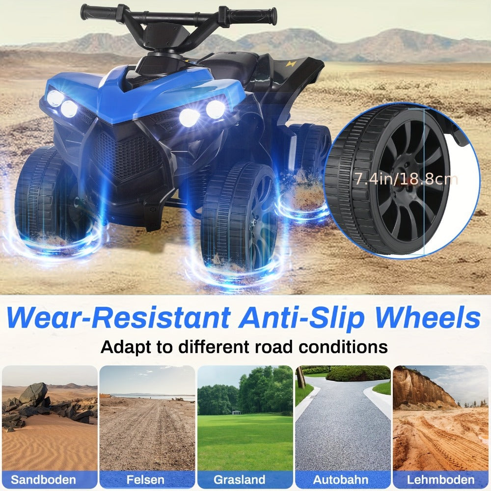 Kids Electric Ride-On ATV 4-Wheeler Quad with LED Headlights Foot Pedal Accelerator Anti-Slip Tires 55 lbs Capacity Outdoor Birthday Gift