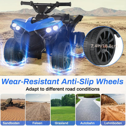 Kids Electric Ride-On ATV 4-Wheeler Quad with LED Headlights Foot Pedal Accelerator Anti-Slip Tires 55 lbs Capacity Outdoor Birthday Gift