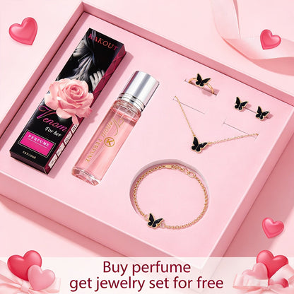 Pheromone Perfume & Jewelry Gift Set for Women 6-8 Hours - 2 Piece Fragrance Accessory Bundle for Bath Time, Home Spa and Personal Care