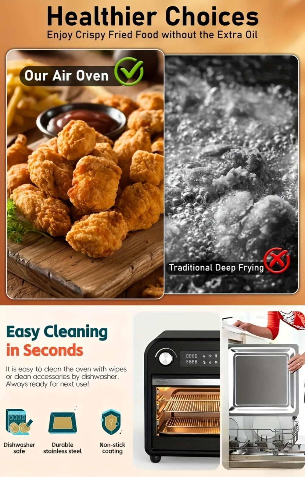 Air Fryer Toaster Oven Combo 15QT Extra Large, 360° Convection, LED Digital Display, Precise Temperature Control