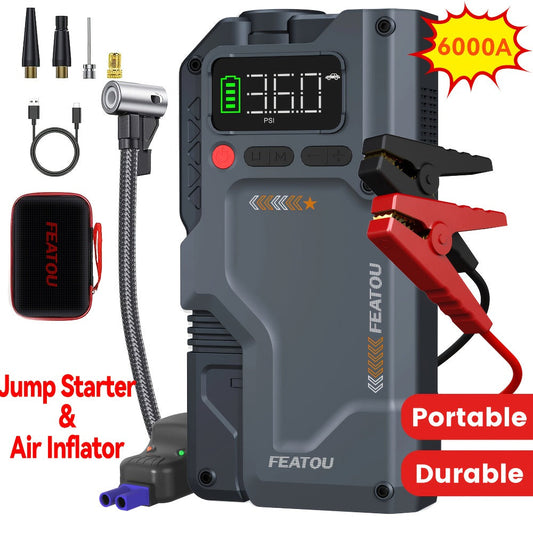 6000A/8000A Jump Starter with 150PSI Air Compressor – 7-in-1 Jump Box with Digital Tire Inflator, Portable Car Battery Charger for 12V