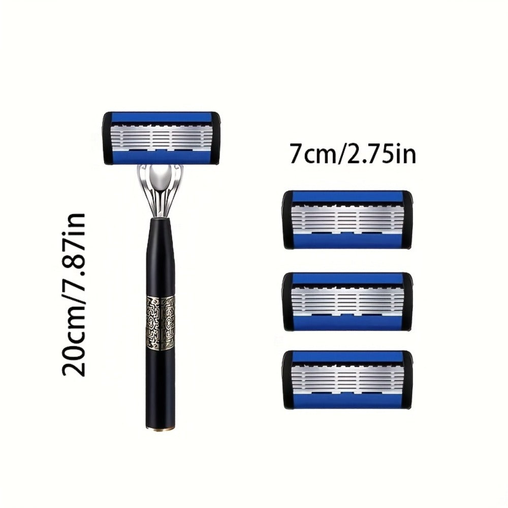 Replaceable Blade Razor for Men Stainless Steel Ultra-Sharp 36 or 72 Blades Anti-Slip Ergonomic Handle Smooth Safe Close Shave Daily