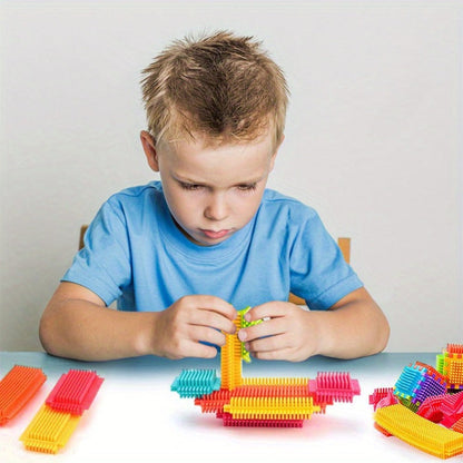 Hedgehog Bristle Blocks for Toddlers 150PCS, Interlocking Brush Building Set, Sensory STEM Learning Toy for Kids Ages 2 3 4 5