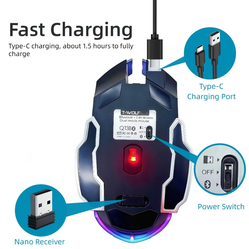 Bluetooth 5.0 2.4G Dual Mode Wireless RGB Gaming Mouse Silent 6 Button USB-C Rechargeable for an Everyday Personal Care Routine