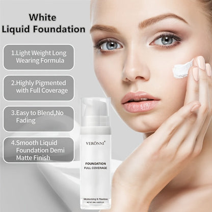 VERONNI White Matte Liquid Foundation Two-Bottle Set with Pump Dispensers and Full-Coverage Label