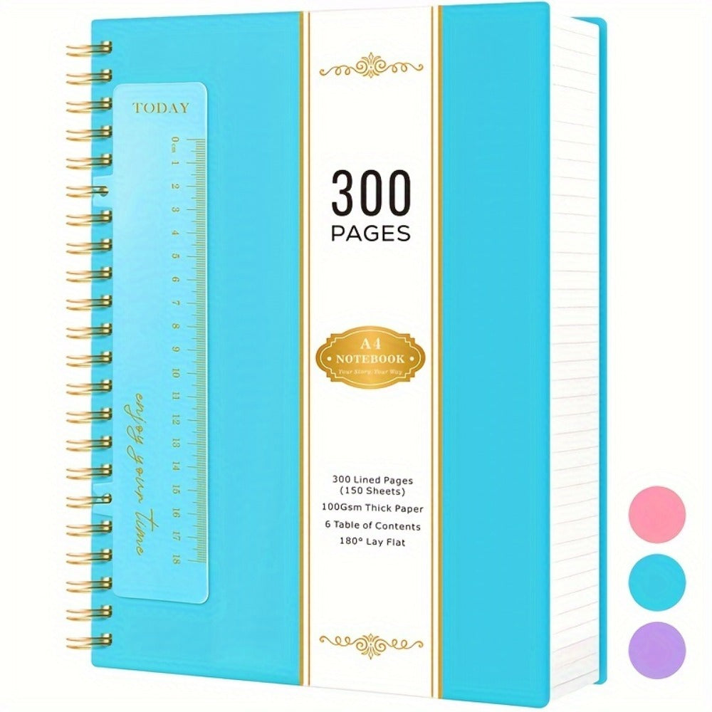 Large Spiral Notebook 300 Pages Hardcover – 8.5x11 A4 College Ruled 100GSM Lined Paper PVC Waterproof Cover for Work School Travel Women Men
