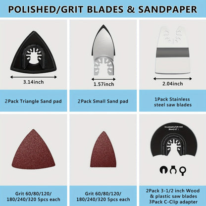 Oscillating Tool Blade Kit 98PCS Multi Tool Blades with Sanding Pads Sandpaper for Cutting Wood Plastic Metal Nails PVC Drywall Fits Most