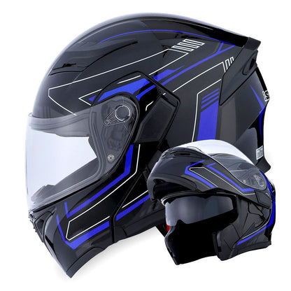 Motorcycle Helmet Modular Flip-Up Full-Face Shell with Dual Visors, S-XL Sizes and Arrow, Storm or Glossy Styles