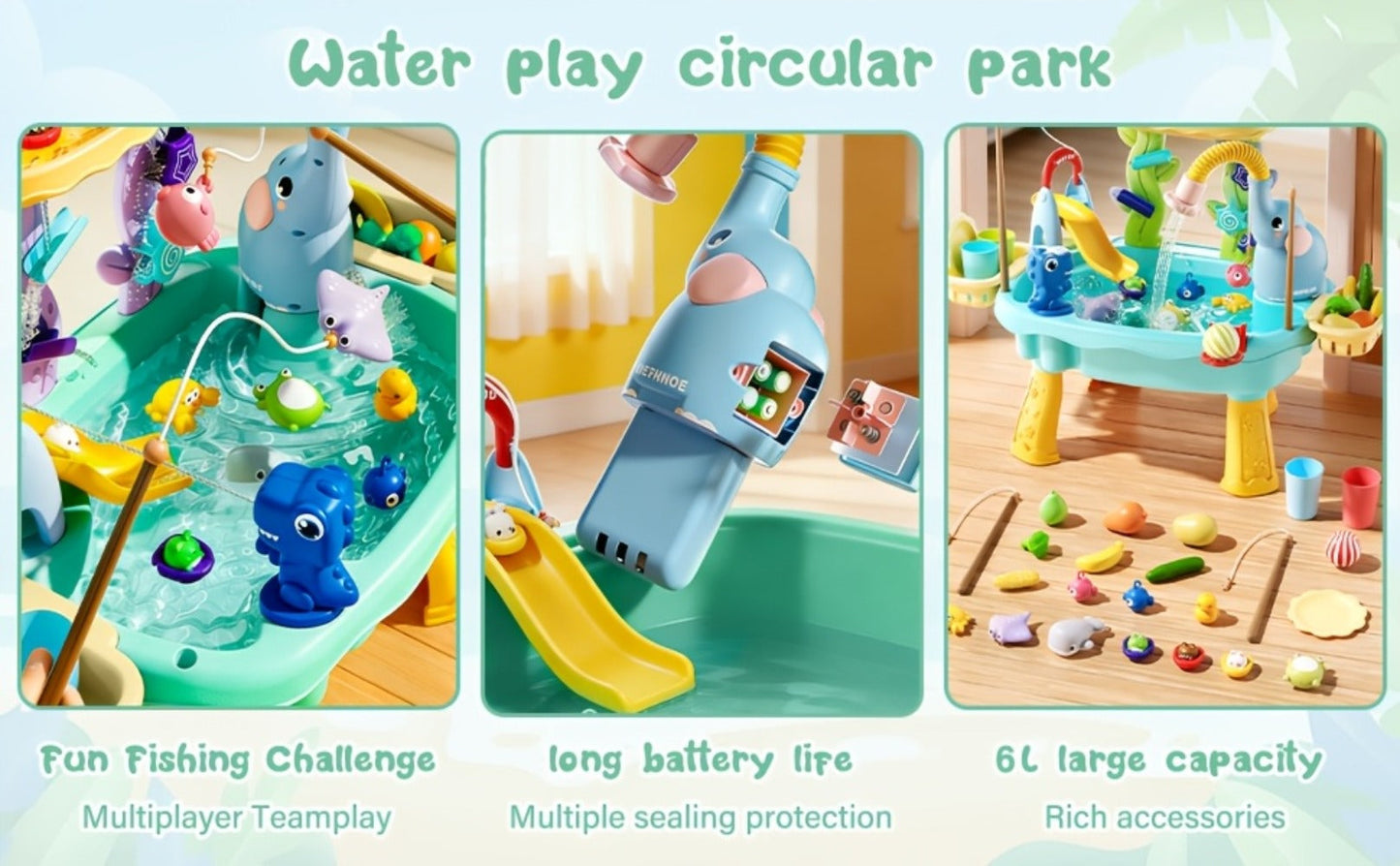 Kids Water Table Toy with Electric Pump & Faucet for Toddlers - Play Sink with Food Accessories & Fishing Toy
