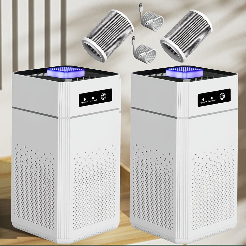 Air Purifier Two-Pack with HEPA Filters, Replacement Filters and USB Charging Cables for Two Spaces