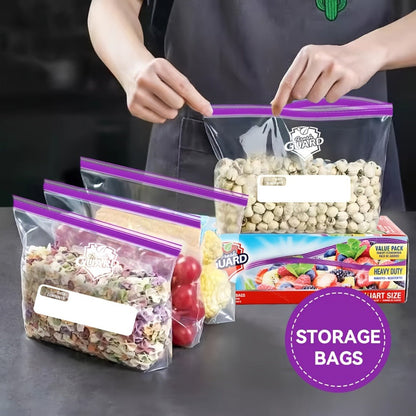 Reclosable Food Storage Bags Heavy Duty Ziplock Seal Fresh-Keeping Bags for Fruits Vegetables Grains Meat Kitchen Organizer Multiple Sizes