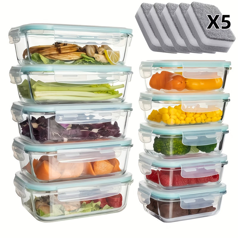 Food Storage Containers 16-Piece Glass Set with Green Lids in Standard or Large Size for Kitchen Organization
