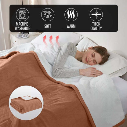 480GSM Sherpa Fleece Blanket, Double-Sided Heavy Throw for Couch, Bed & Travel, Reversible All Season