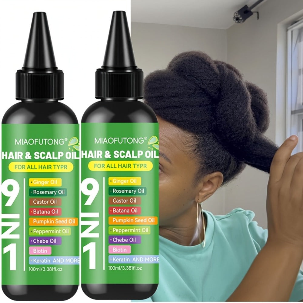 Hair Care Oil 9-in-1 with Turmeric, Rosemary, Castor Oil & Biotin – Deep Hydration, Frizz Control & Smoothness, Plant-Based Squalane