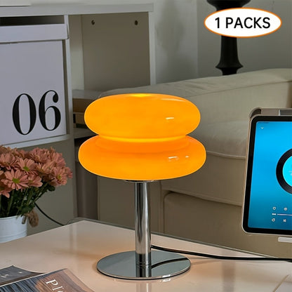 Table Lamp with Orange Three-Tier Glass Mushroom Shade, Metal Stand and Dimmable Bedside Format