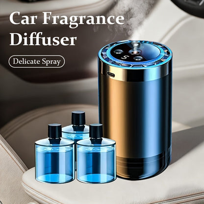 Car Air Freshener Rechargeable Aroma Diffuser with Three Refill Bottles, LED Ring and Auto On-Off