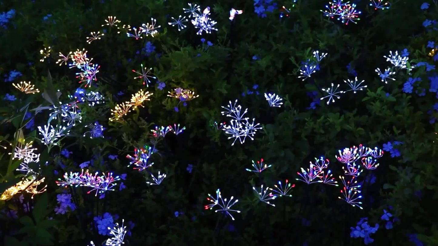 Solar Garden Lights 4-Pack Swaying Firework Stakes with Two Modes and Six Colors for Flowerbed Decor