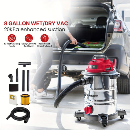Wet Dry Vacuum Cleaner Shop Vac Stainless Steel 5 or 8 Gallon with Blower Function Powerful for Entryways, Bedrooms and Living Spaces