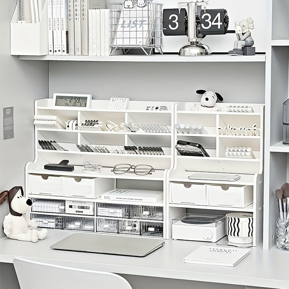Desktop Storage Organizer with 11.81- or 19.69-Inch Six-Layer Rack and Locking Antler File Holder Options