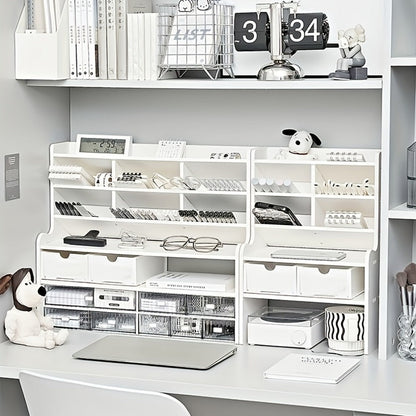 Desktop Storage Organizer with 11.81- or 19.69-Inch Six-Layer Rack and Locking Antler File Holder Options