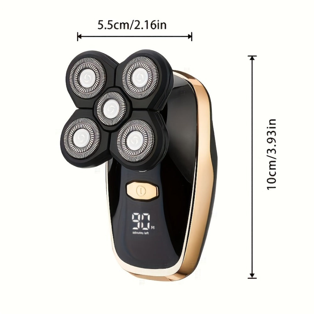 5-in-1 Electric Shaver Kit for Men Wet Dry Rotary Shaver – Bald Head Beard Nose Ear Trimmer with Digital Display