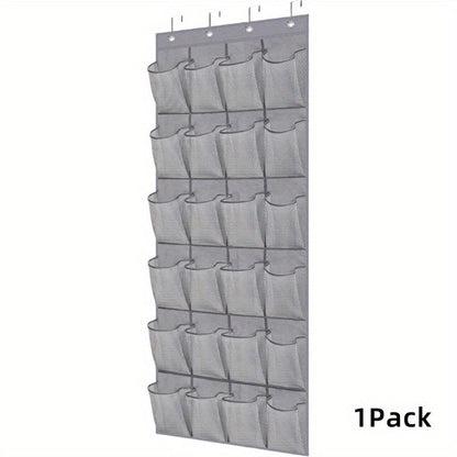Over Door Shoe Organizer 24 Large Mesh Pockets, Foldable Breathable Hanging Storage Rack for Entryways, Bedrooms and Living Spaces