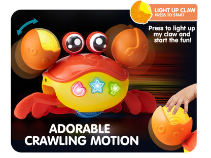 Musical Crawling Crab Toy with Light-Up Buttons, Moving Claws and Obstacle-Avoiding Motion