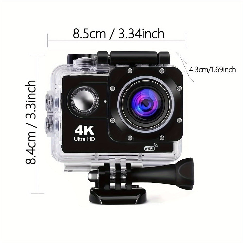 4K Sports Action Camera with WiFi, 170° Wide Angle, 32GB Card & Helmet Mount Kit – Pre-Recording, Remote Control, 900mAh Battery, 2" LCD