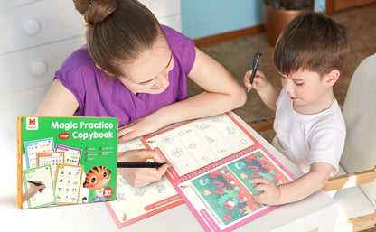 Magic Grooved Handwriting Practice Book for Kids Ages 3-8 – Reusable 5-in-1 Tracing Workbook for Letters Numbers Drawing Math