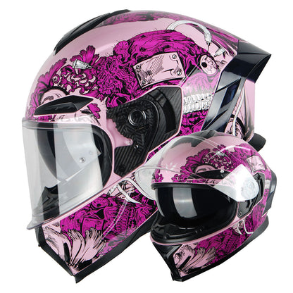 Motorcycle Helmet Full-Face Dual-Visor Shell with Clear Outer Shield, Smoked Inner Visor, Nine Colors and S-XL Sizes