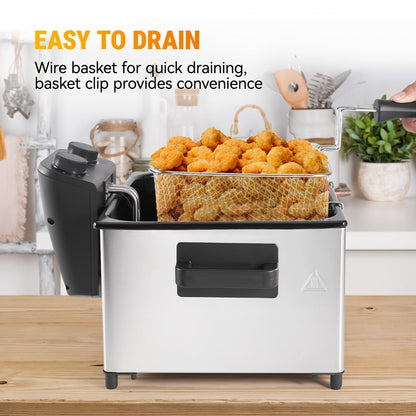 Electric Deep Fryer 1700W, Large Deep Fryer with Adjustable Time & Temperature Control, Stainless Steel Frying Basket