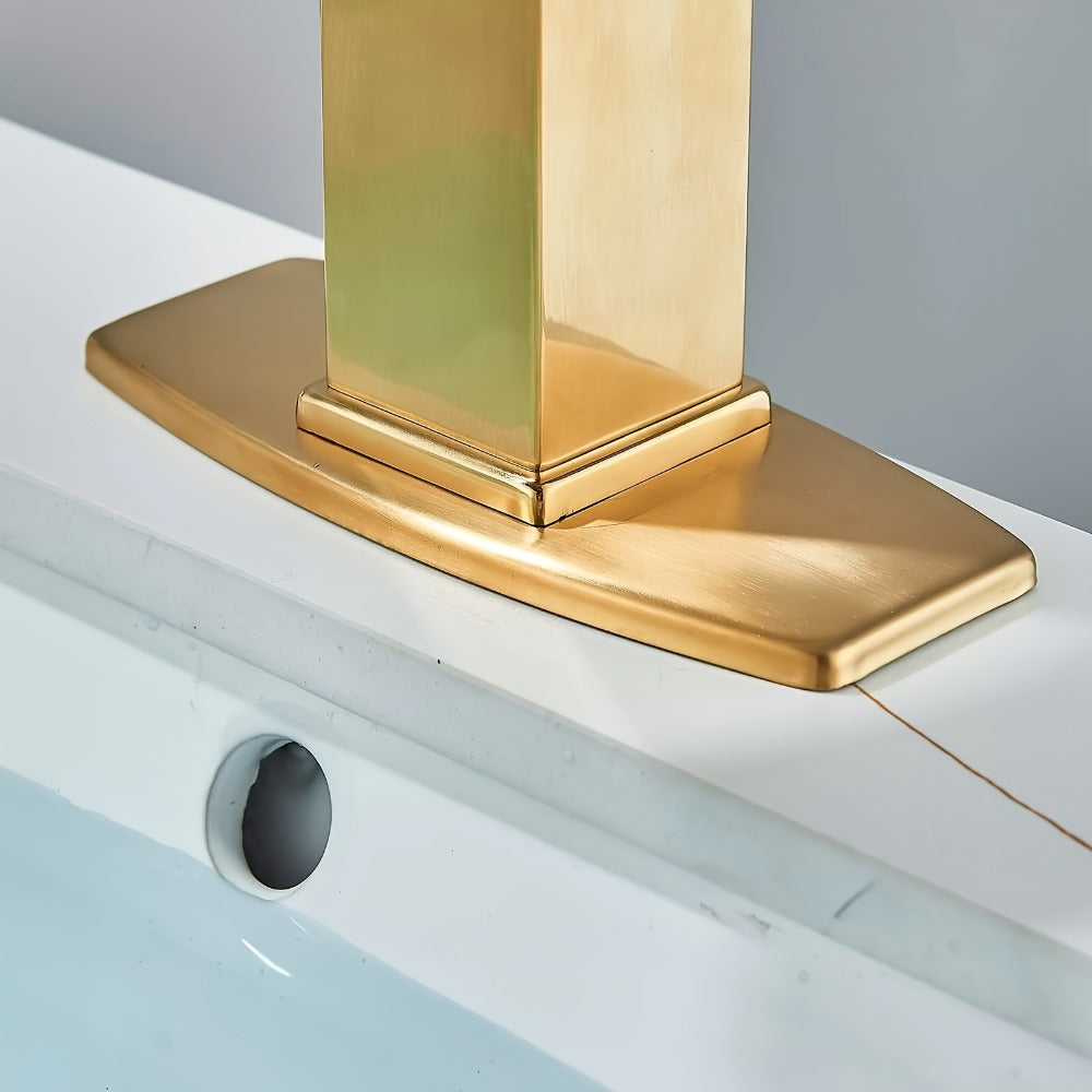 Waterfall Bathroom Sink Faucet, Single Hole or 3-Hole Mixer Tap with 6" Deck Plate, Ceramic Valve