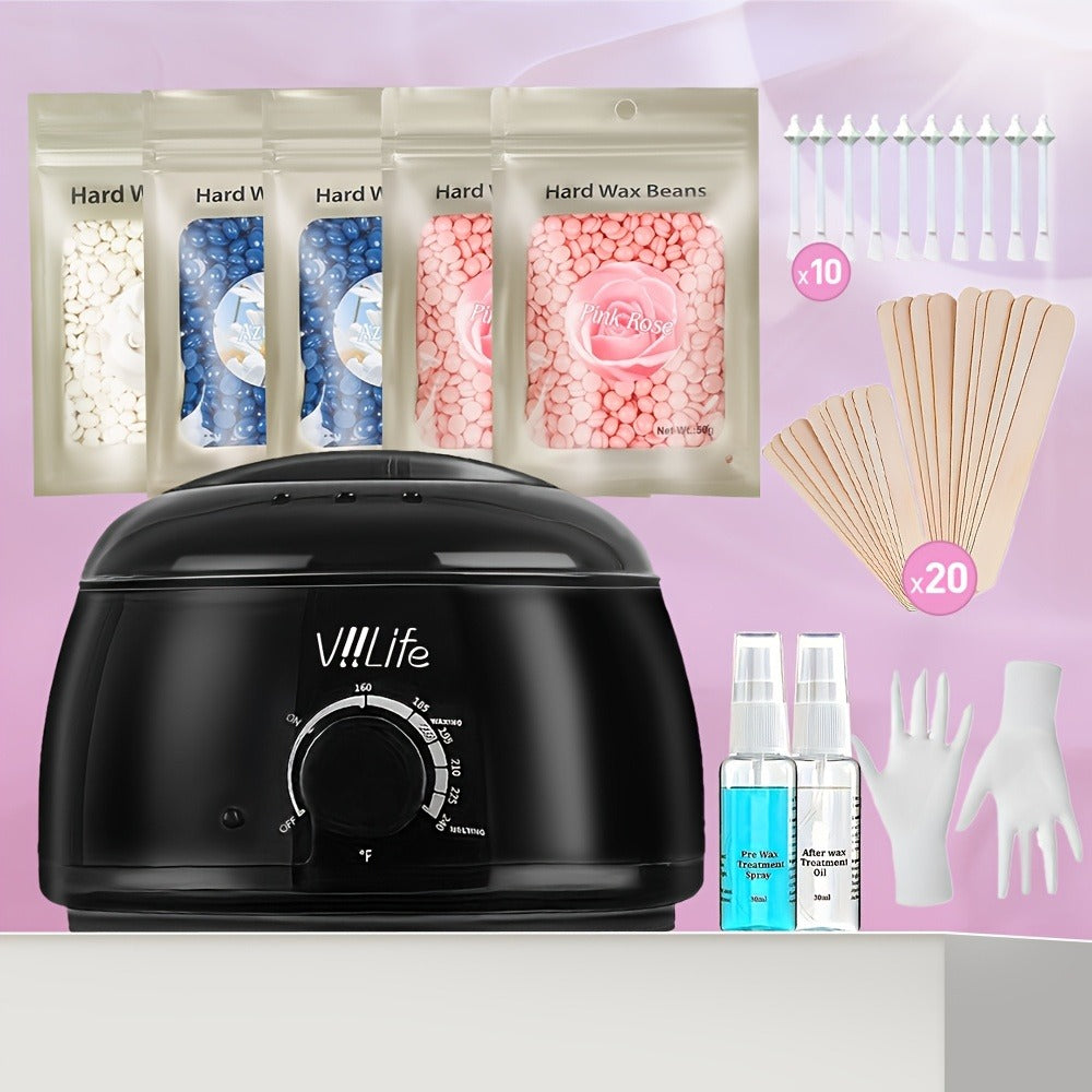 Wax Warmer Hair Removal Kit, 46-Piece Home Waxing Set with 5 Bags Wax Beans, Full Body Hair Removal