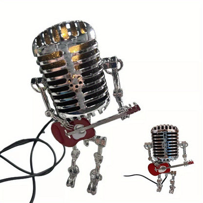 Vintage Microphone Robot Guitar Lamp USB Powered, Retro Decorative Night Light for Music Lovers, Guitar Players