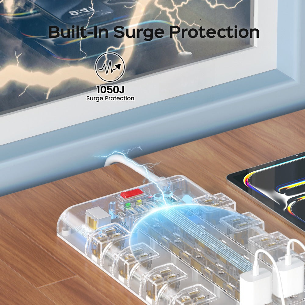 28-in-1 Surge Protector Power Strip, 22 AC Outlets & 6 USB Ports (1 USB-C), 5ft Extension Cord