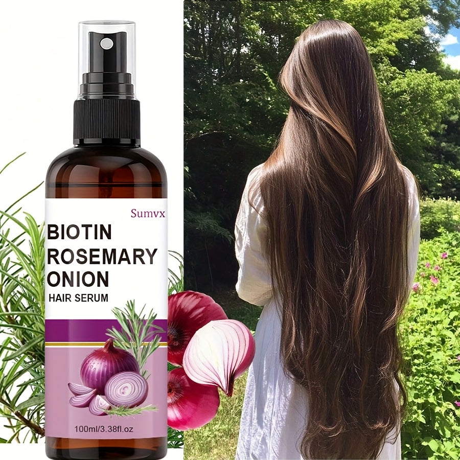 Biotin Rosemary & Onion Oil Hair Growth Serum Spray 100ml – Leave-In Treatment for Damaged Brittle Hair, Reduces Breakage & Frizz