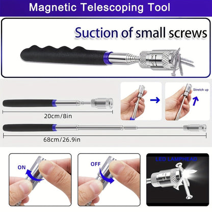 Auto Trim Removal Tool Kit 17pcs with Pry Tools Picks Metal Scraper Magnetic Telescopic Pickup Non-Slip Clips for Car Door Panel Dash