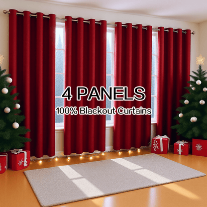 Four-Panel Grommet Blackout Curtain Set in Wine Red, Black or Gray with Six Sizes from 37 x 54 to 52 x 108 Inches