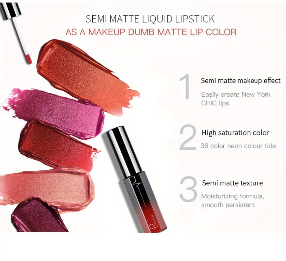 Semi-Matte Liquid Lip Color in Six Numbered Shades with 9.3cm Gradient Tube and Wand Applicator