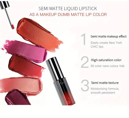Semi-Matte Liquid Lip Color in Six Numbered Shades with 9.3cm Gradient Tube and Wand Applicator