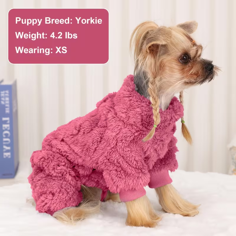 Fleece Dog Turtleneck Jumpsuit with Six Colors, Four-Leg Cut and XXS–M Sizes for Small Pets