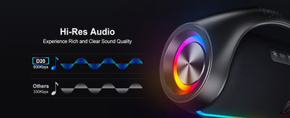 JYX D20 Portable Bluetooth Boombox Speaker with 3D Surround Sound, RGB Disco Lights, Deep Bass Boost