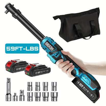 21V Power Ratchet Wrench Set 3/8'' Drive, 59 Ft-lbs 400 RPM Cordless Electric Ratchet, Variable Speed Trigger